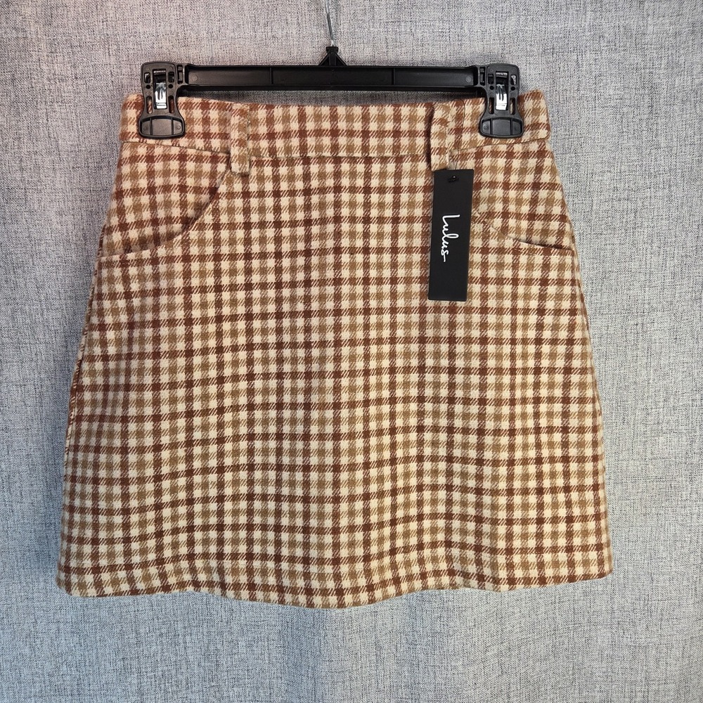 Lulus Sycamore Y2K Brown Plaid Retro XS High-Waisted Lined 90s Mini Skirt NWT